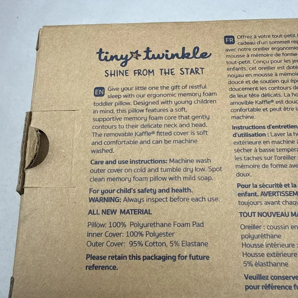 Tiny Twinkle Toddler Pillow, Ergonomic Shape w/Resilient, Cloud-Like Memory Foam